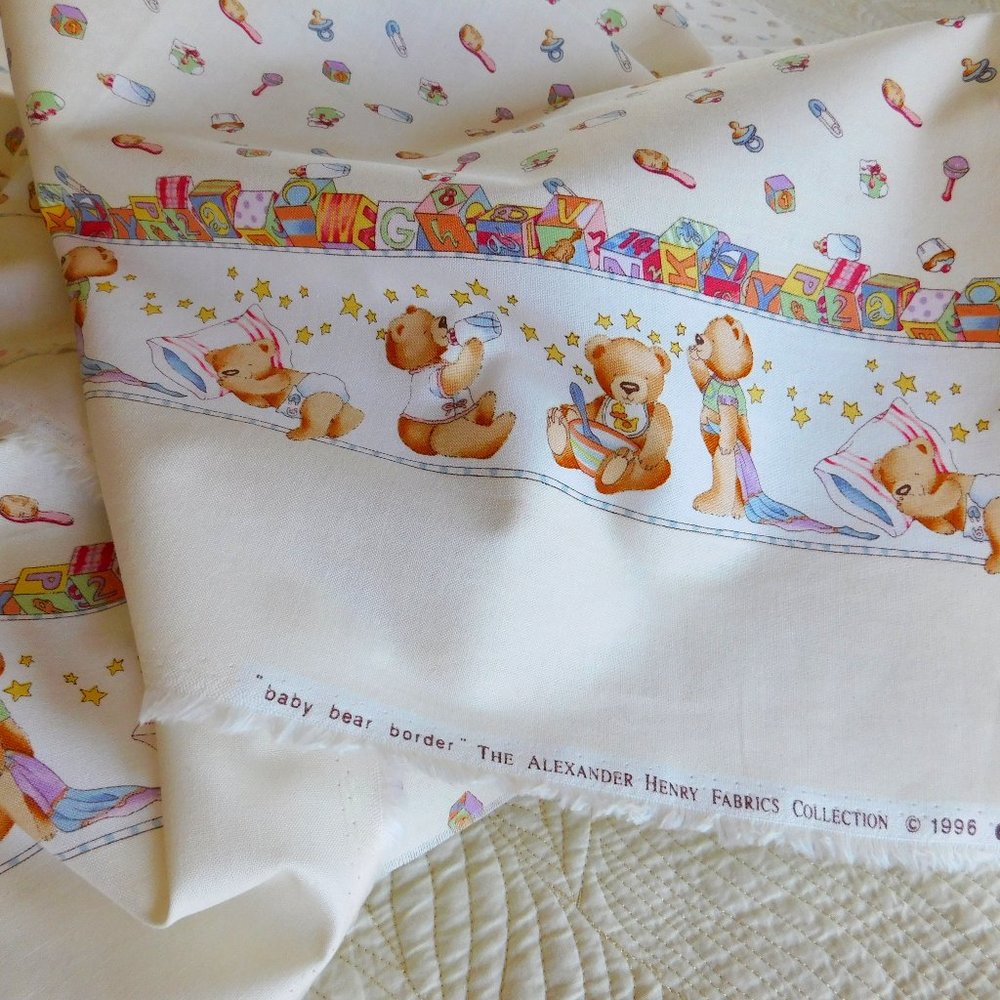 OOP Alexander Henry baby bear border print cotton fabric nursery quilt material